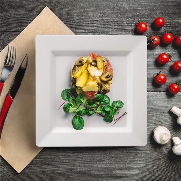 White Square Plates Set 10" - 50 count - Premium Hard White Disposable - Picture 4 of 6